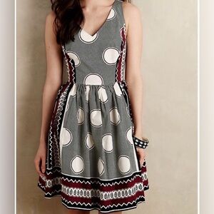 Maeve Gray and Burgundy Geometric Midi Dress